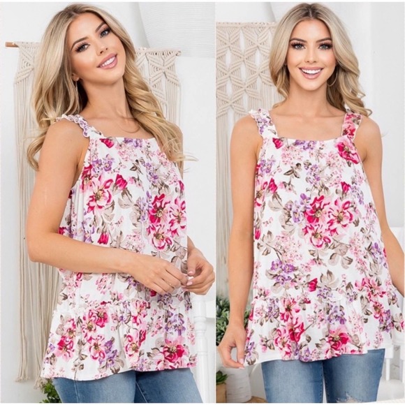 Blossom Boutique Tops - 1 LEFT! Floral Ruffle Straps Women’s Cute Summer Top Women’s Floral Blouse Top